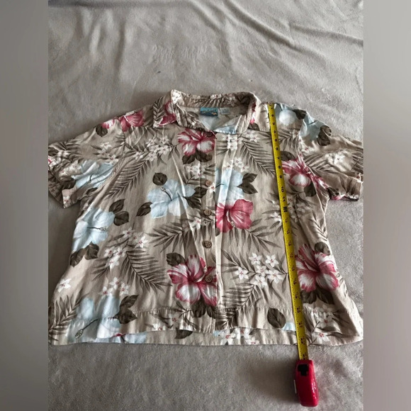 Bahama Beach Womens Blouse Tropical Beige Short Sleeve Collared Button Up XL - Picture 8 of 13